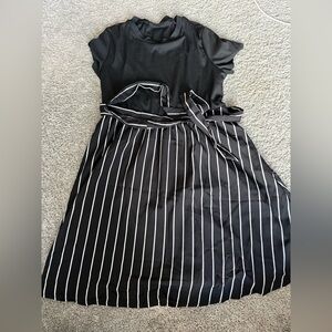 SHEIN Black and White Striped Midi Dress
